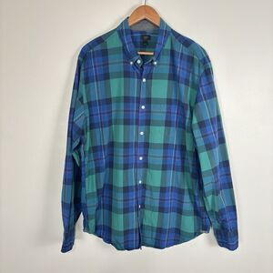 J Crew Mens Size XL Tartan Plaid Button Up Shirt Blue Green Long Sleeve 92870